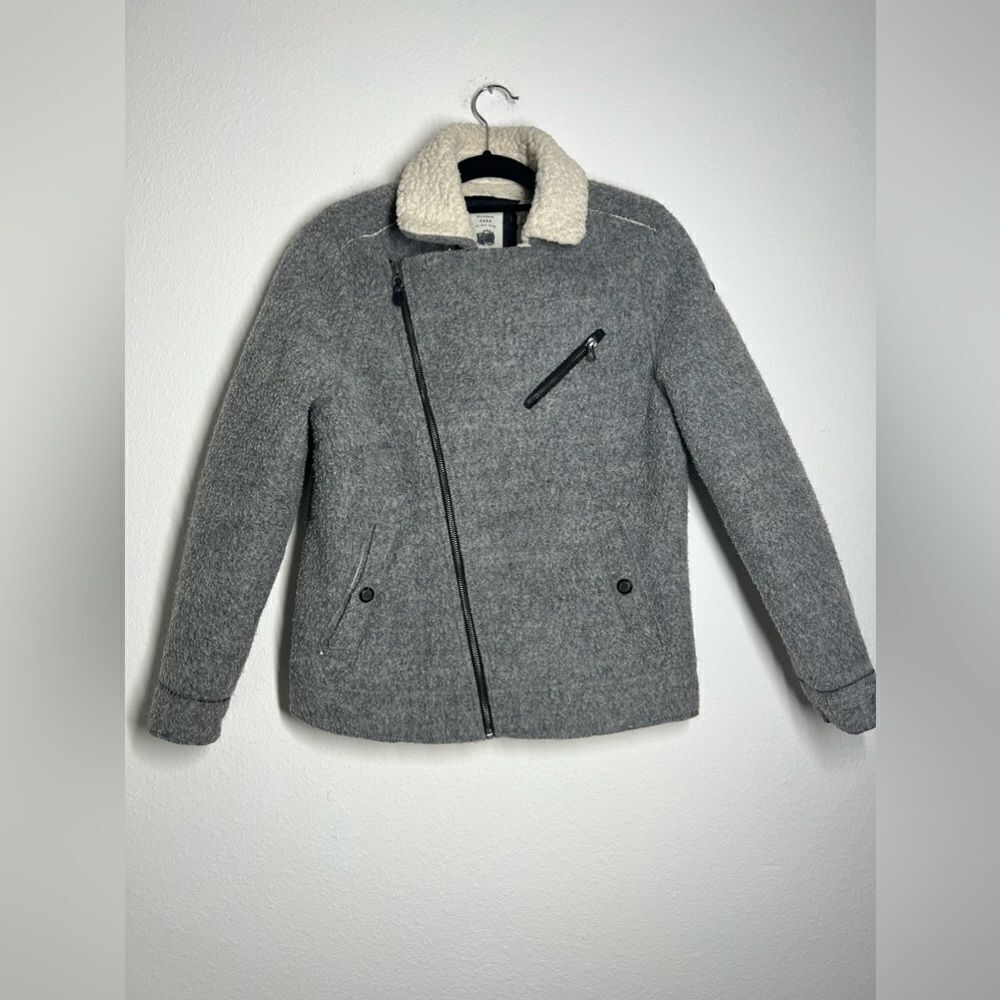Zara Wool Jacket Coat Aviator Faux Fur Size 13-14Boys Gray White - Picture 6 of 15